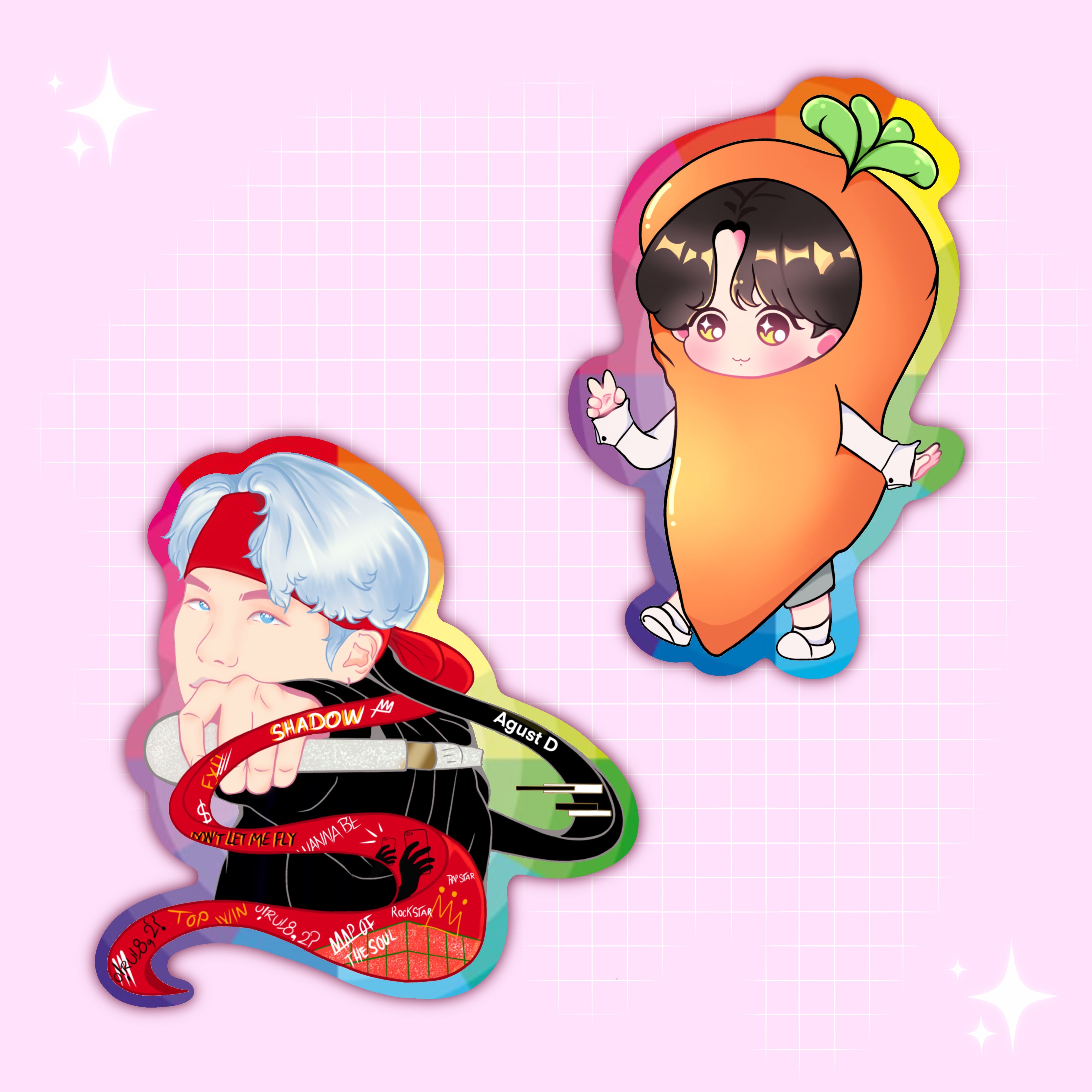 Mic Drop Yoongi and Smol Carrot Stickers