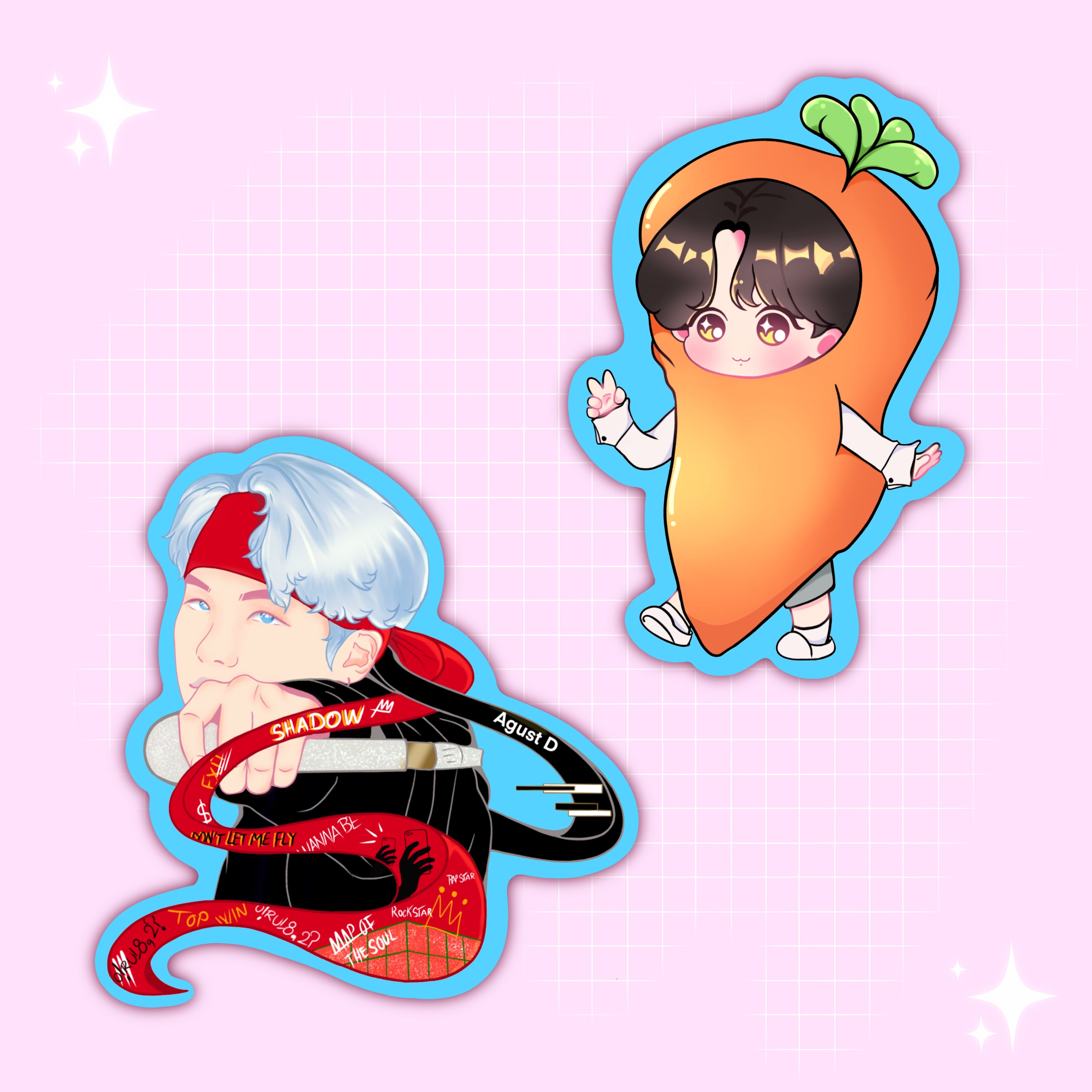 Mic Drop Yoongi and Smol Carrot Stickers