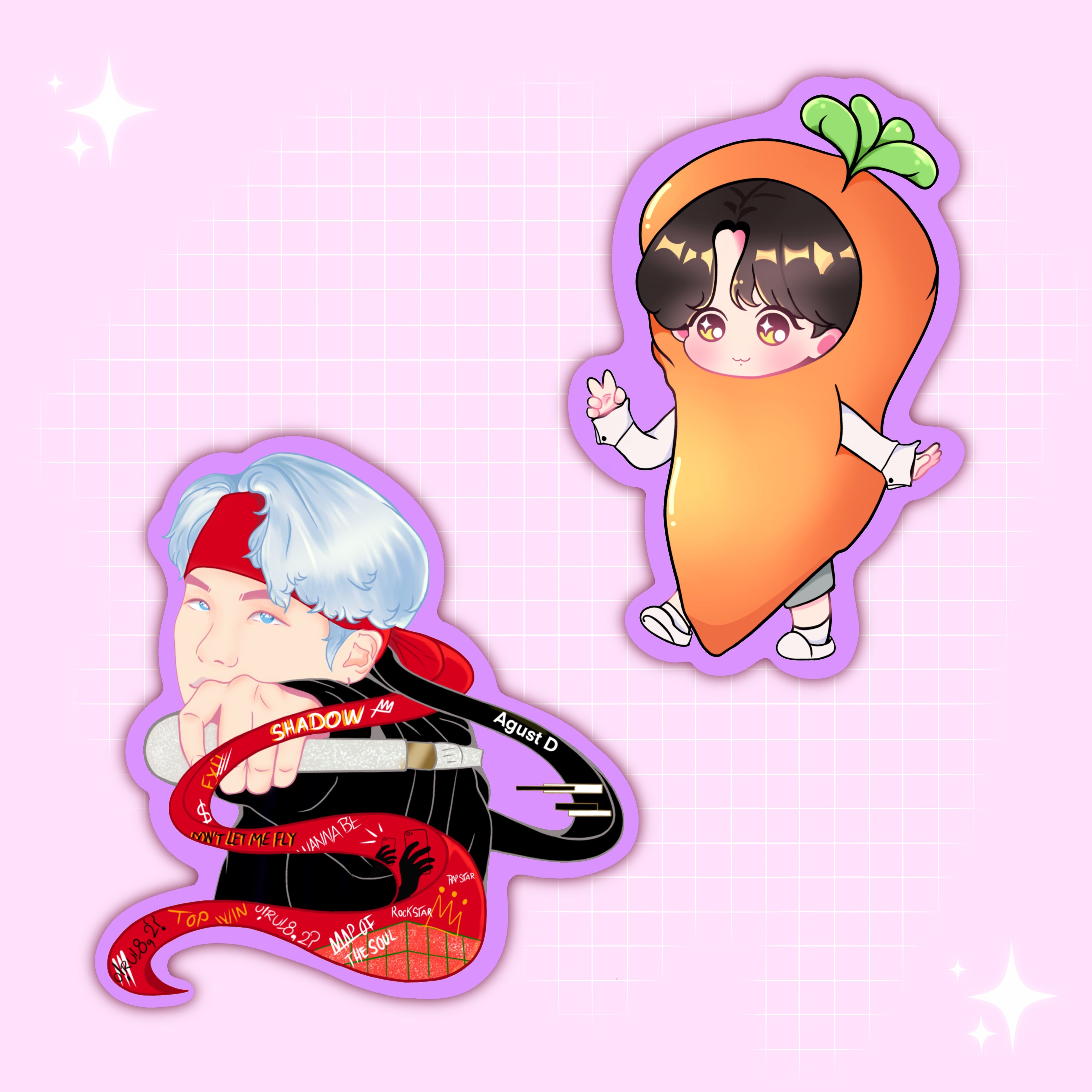 Mic Drop Yoongi and Smol Carrot Stickers