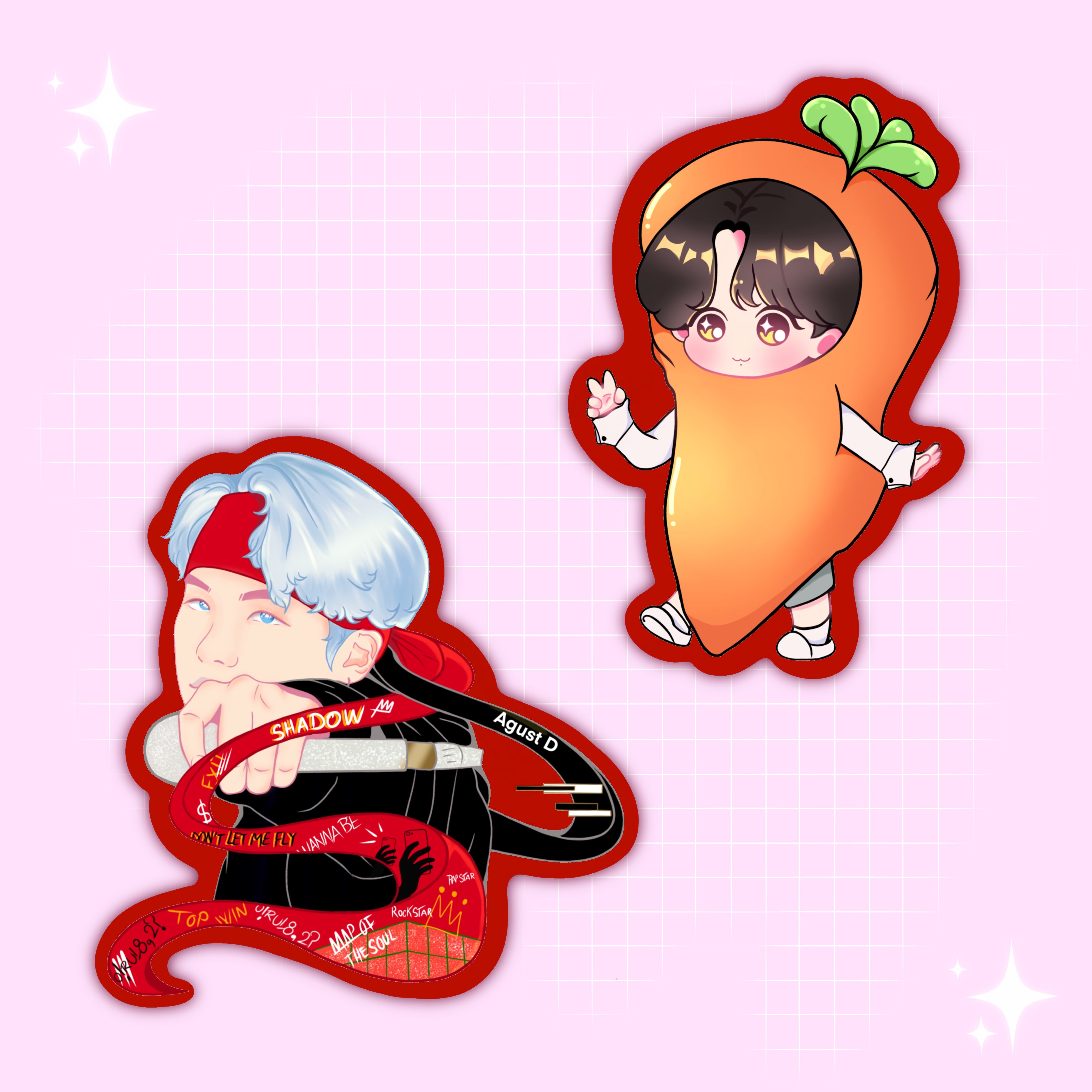 Mic Drop Yoongi and Smol Carrot Stickers