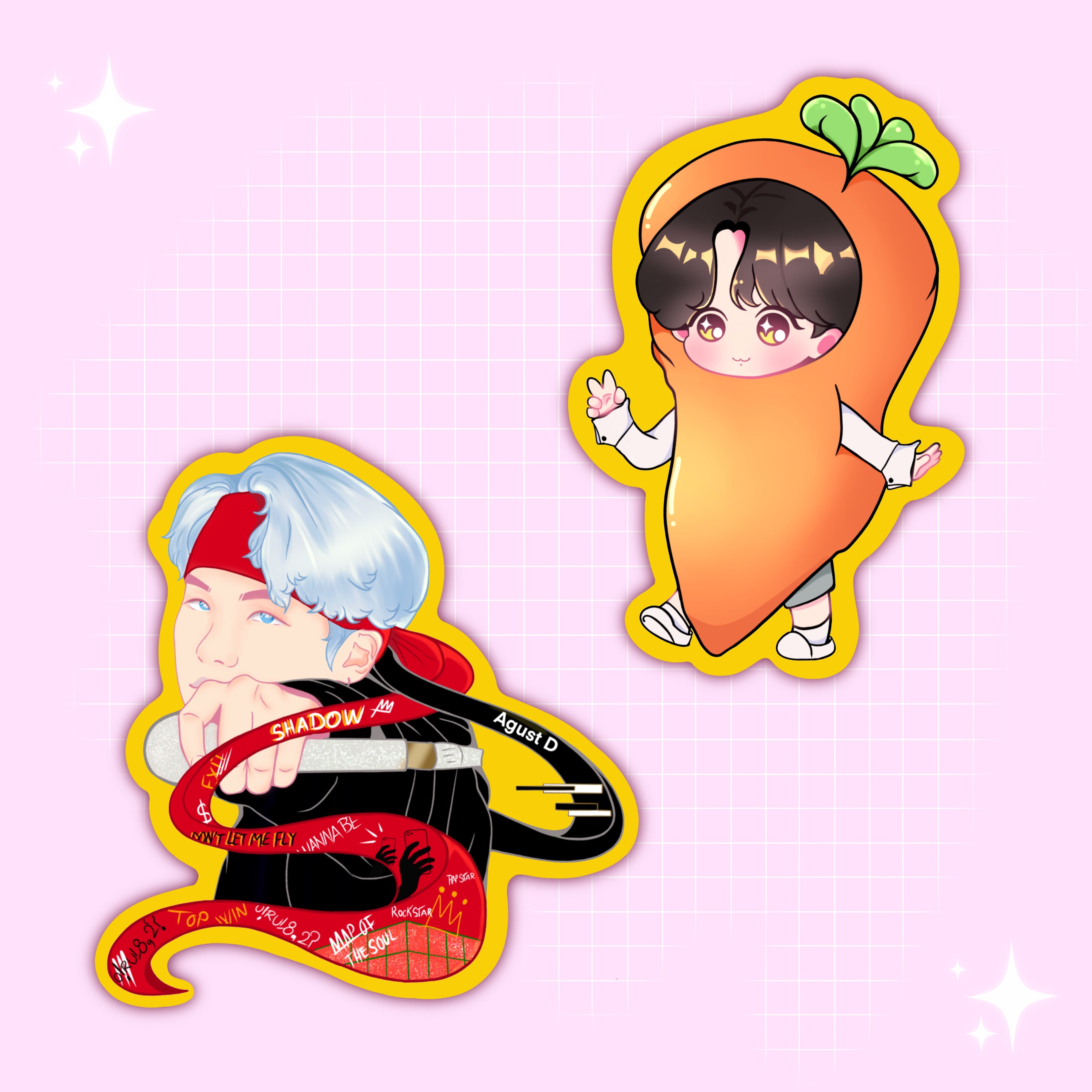 Mic Drop Yoongi and Smol Carrot Stickers